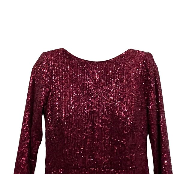 Eliza J Sequined Gown Dress Cranberry Red Christmas Women Size 8 Long Sleeve - Picture 2 of 14